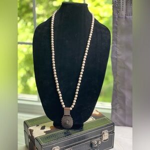 Copper concho pendant On a Buffalo white howlite 36” necklace